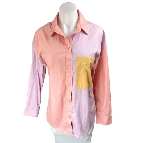 Abercrombie & Fitch Multicolor Colorblock Long Sleeve Button Down Shirt Top Sz S - Picture 1 of 5